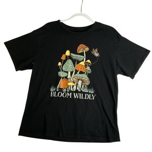 Organic Generation Bloom Wildly Graphic Mushroom T Shirt Black Fungi Bohemian XL